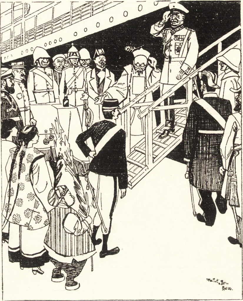 An illustration from "Zopf ab" : die chinesische Affaire im Lichte der europäischen Karikatur, 1900, leaf 83