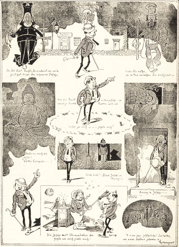 An illustration from "Zopf ab" : die chinesische Affaire im Lichte der europäischen Karikatur, 1900, leaf 93