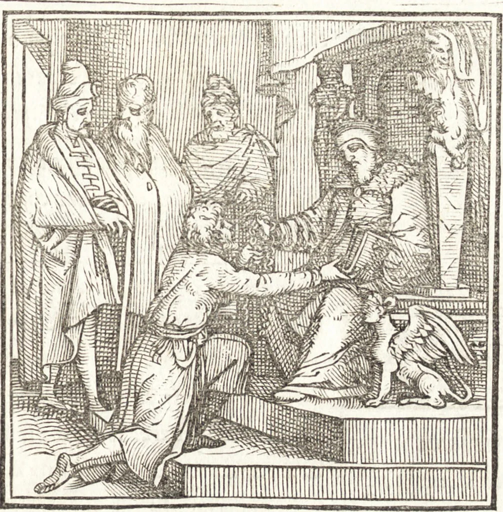 An illustration from Le ingeniose sorti, composte per Francesco Marcolini da Forli : intitulate Giardino di pensieri, 1550, leaf 100