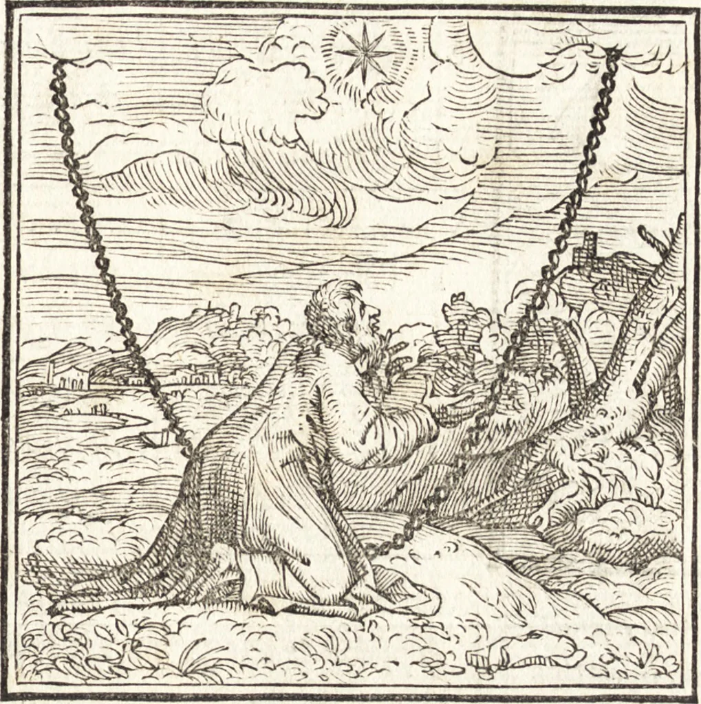 An illustration from Le ingeniose sorti, composte per Francesco Marcolini da Forli : intitulate Giardino di pensieri, 1550, leaf 48