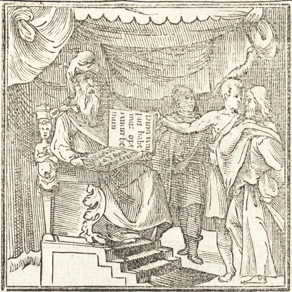 An illustration from Le ingeniose sorti, composte per Francesco Marcolini da Forli : intitulate Giardino di pensieri, 1550, leaf 64