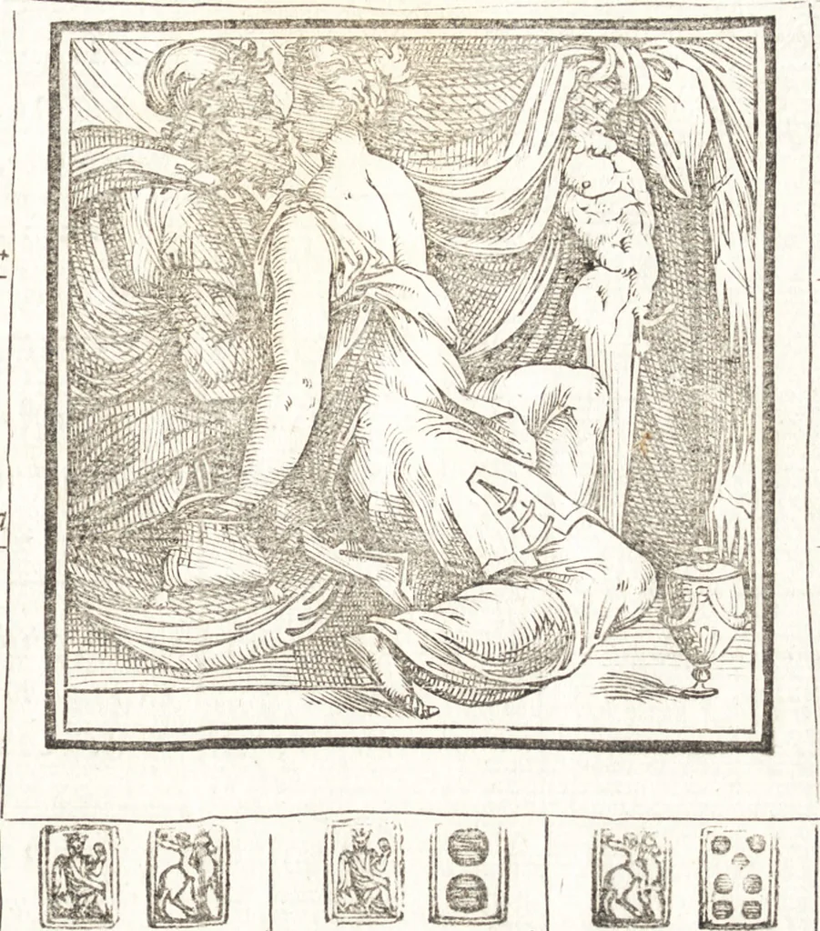 An illustration from Le ingeniose sorti, composte per Francesco Marcolini da Forli : intitulate Giardino di pensieri, 1550, leaf 92