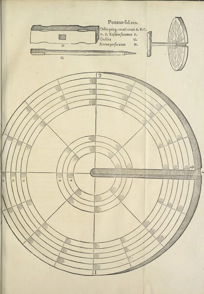 An illustration from Georgii Agricolae De re metallica : libri XII. Quibus officia, instrumenta, machinae, ac omnia deni[que] ad metallicam spectantia, non modo luculentissimè describuntur, sed & per effigies, suis locis infertas, adiunctis latinis, germanicis [que] appellationibus ita ob oculos ponuntur, ut clarius tradi non possint. ; Eiusdem De animantibus subterraneis liber,, 1556, leaf 124