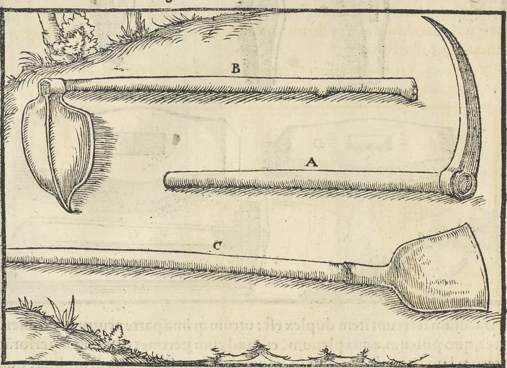 An illustration from Georgii Agricolae De re metallica : libri XII. Quibus officia, instrumenta, machinae, ac omnia deni[que] ad metallicam spectantia, non modo luculentissimè describuntur, sed & per effigies, suis locis infertas, adiunctis latinis, germanicis [que] appellationibus ita ob oculos ponuntur, ut clarius tradi non possint. ; Eiusdem De animantibus subterraneis liber,, 1556, leaf 129