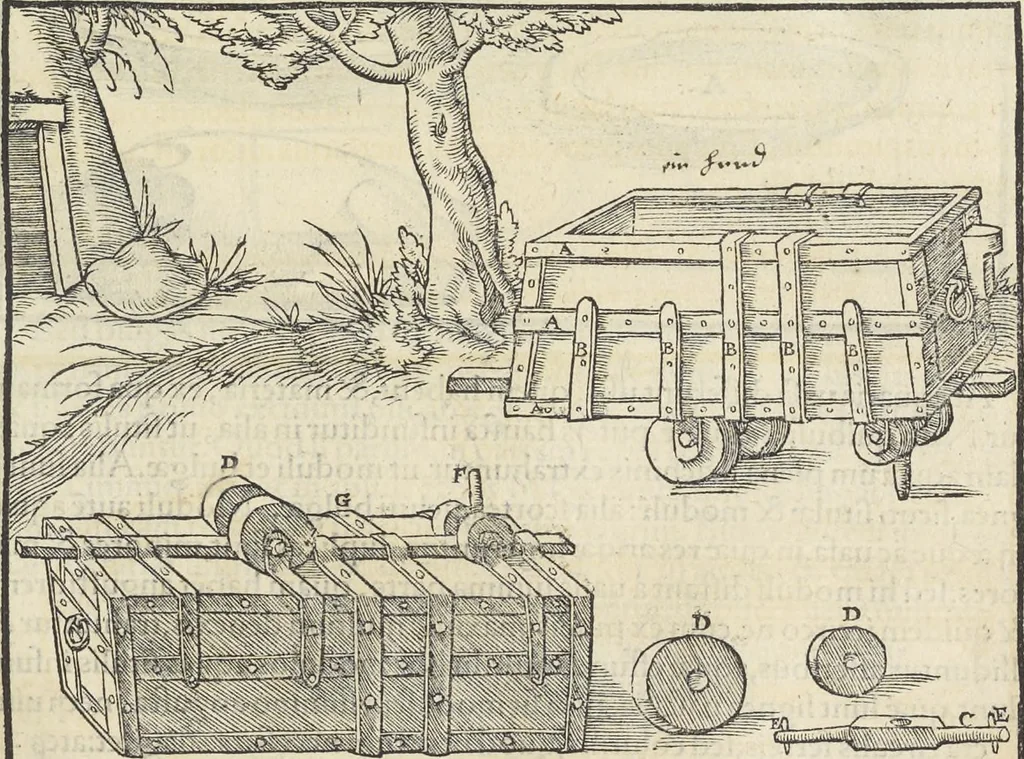 An illustration from Georgii Agricolae De re metallica : libri XII. Quibus officia, instrumenta, machinae, ac omnia deni[que] ad metallicam spectantia, non modo luculentissimè describuntur, sed & per effigies, suis locis infertas, adiunctis latinis, germanicis [que] appellationibus ita ob oculos ponuntur, ut clarius tradi non possint. ; Eiusdem De animantibus subterraneis liber,, 1556, leaf 132