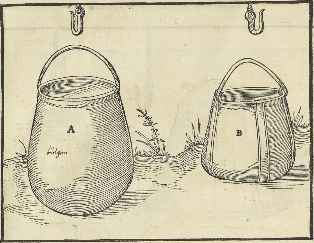 An illustration from Georgii Agricolae De re metallica : libri XII. Quibus officia, instrumenta, machinae, ac omnia deni[que] ad metallicam spectantia, non modo luculentissimè describuntur, sed & per effigies, suis locis infertas, adiunctis latinis, germanicis [que] appellationibus ita ob oculos ponuntur, ut clarius tradi non possint. ; Eiusdem De animantibus subterraneis liber,, 1556, leaf 135