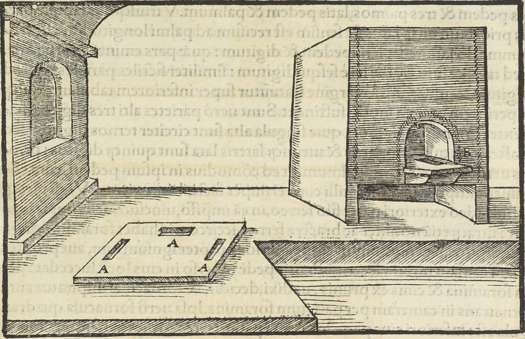 An illustration from Georgii Agricolae De re metallica : libri XII. Quibus officia, instrumenta, machinae, ac omnia deni[que] ad metallicam spectantia, non modo luculentissimè describuntur, sed & per effigies, suis locis infertas, adiunctis latinis, germanicis [que] appellationibus ita ob oculos ponuntur, ut clarius tradi non possint. ; Eiusdem De animantibus subterraneis liber,, 1556, leaf 196