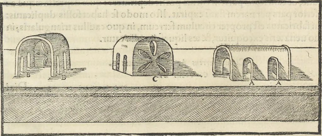 An illustration from Georgii Agricolae De re metallica : libri XII. Quibus officia, instrumenta, machinae, ac omnia deni[que] ad metallicam spectantia, non modo luculentissimè describuntur, sed & per effigies, suis locis infertas, adiunctis latinis, germanicis [que] appellationibus ita ob oculos ponuntur, ut clarius tradi non possint. ; Eiusdem De animantibus subterraneis liber,, 1556, leaf 199