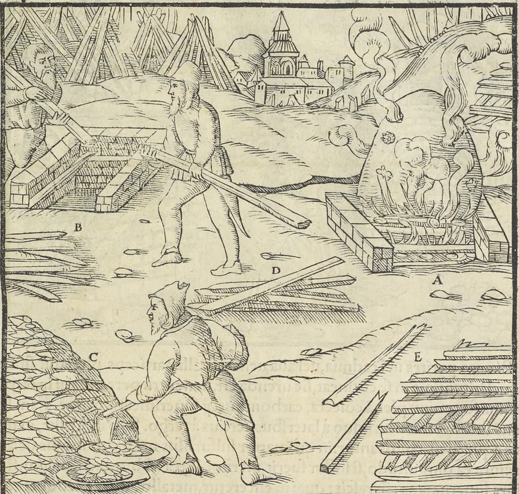 An illustration from Georgii Agricolae De re metallica : libri XII. Quibus officia, instrumenta, machinae, ac omnia deni[que] ad metallicam spectantia, non modo luculentissimè describuntur, sed & per effigies, suis locis infertas, adiunctis latinis, germanicis [que] appellationibus ita ob oculos ponuntur, ut clarius tradi non possint. ; Eiusdem De animantibus subterraneis liber,, 1556, leaf 234