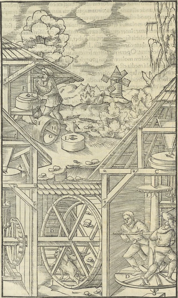An illustration from Georgii Agricolae De re metallica : libri XII. Quibus officia, instrumenta, machinae, ac omnia deni[que] ad metallicam spectantia, non modo luculentissimè describuntur, sed & per effigies, suis locis infertas, adiunctis latinis, germanicis [que] appellationibus ita ob oculos ponuntur, ut clarius tradi non possint. ; Eiusdem De animantibus subterraneis liber,, 1556, leaf 251
