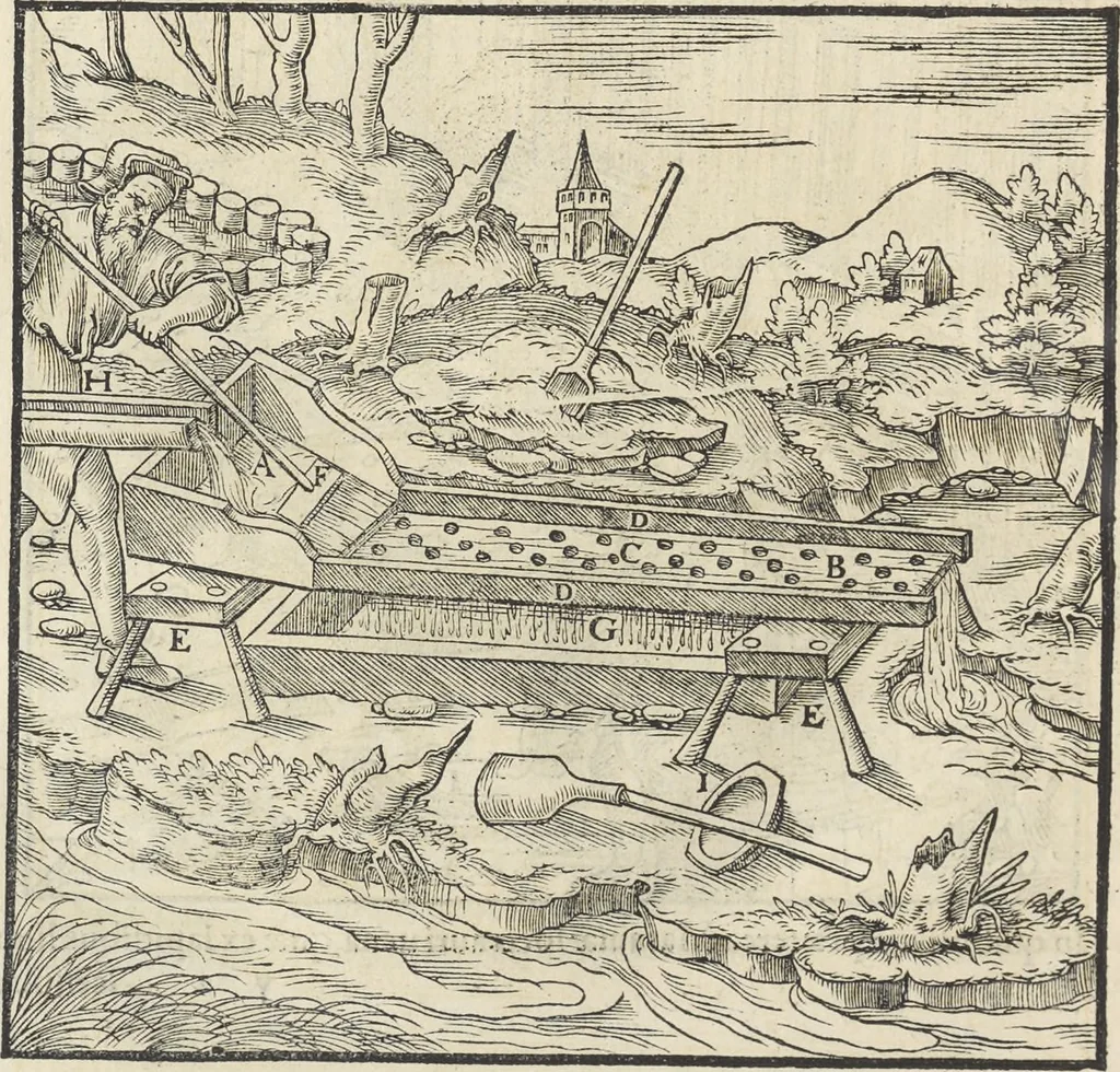 An illustration from Georgii Agricolae De re metallica : libri XII. Quibus officia, instrumenta, machinae, ac omnia deni[que] ad metallicam spectantia, non modo luculentissimè describuntur, sed & per effigies, suis locis infertas, adiunctis latinis, germanicis [que] appellationibus ita ob oculos ponuntur, ut clarius tradi non possint. ; Eiusdem De animantibus subterraneis liber,, 1556, leaf 273