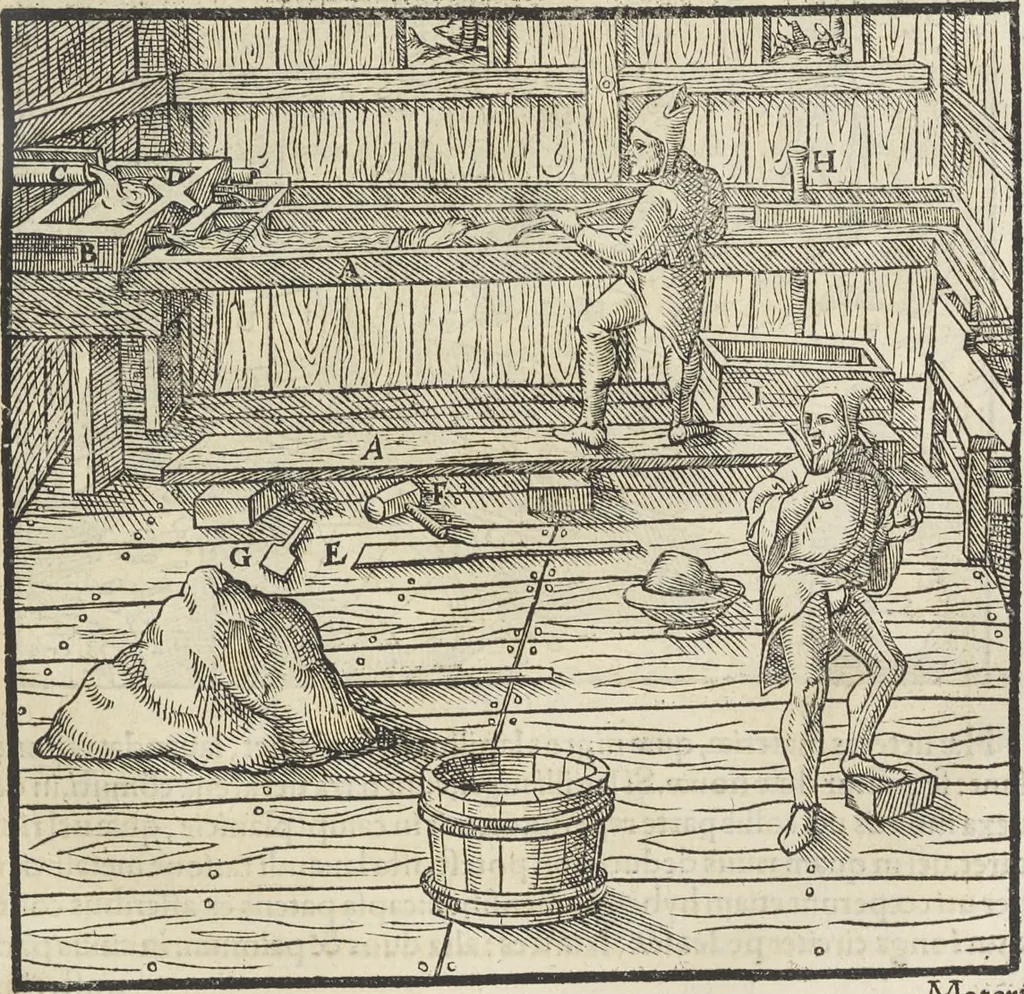 An illustration from Georgii Agricolae De re metallica : libri XII. Quibus officia, instrumenta, machinae, ac omnia deni[que] ad metallicam spectantia, non modo luculentissimè describuntur, sed & per effigies, suis locis infertas, adiunctis latinis, germanicis [que] appellationibus ita ob oculos ponuntur, ut clarius tradi non possint. ; Eiusdem De animantibus subterraneis liber,, 1556, leaf 290