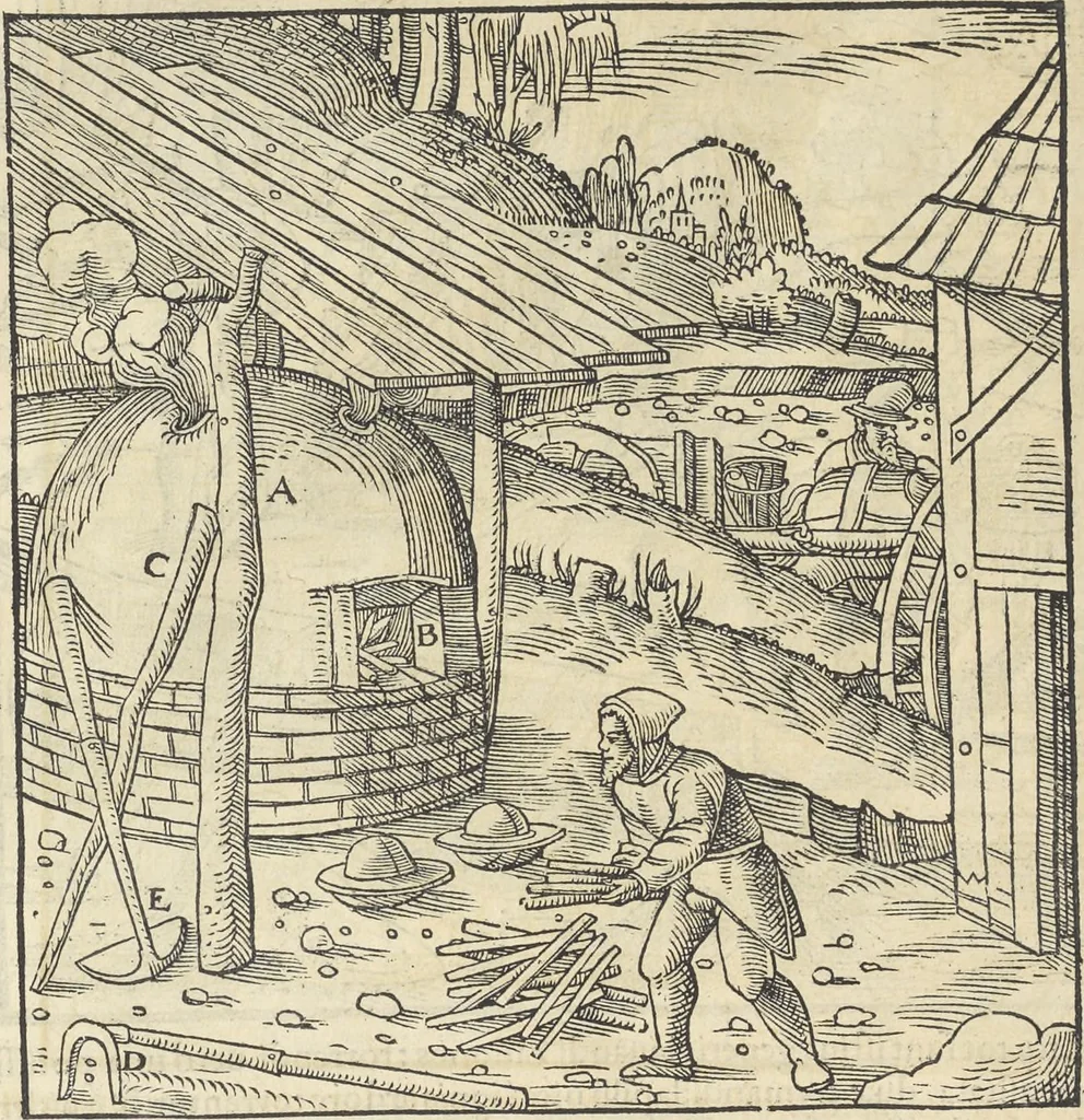 An illustration from Georgii Agricolae De re metallica : libri XII. Quibus officia, instrumenta, machinae, ac omnia deni[que] ad metallicam spectantia, non modo luculentissimè describuntur, sed & per effigies, suis locis infertas, adiunctis latinis, germanicis [que] appellationibus ita ob oculos ponuntur, ut clarius tradi non possint. ; Eiusdem De animantibus subterraneis liber,, 1556, leaf 297