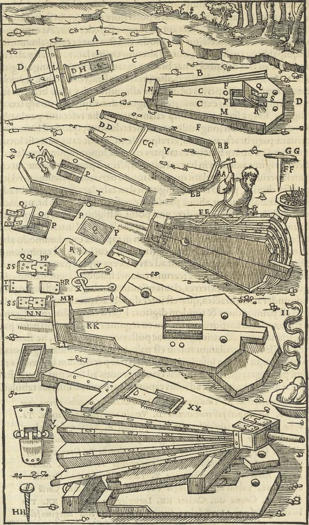 An illustration from Georgii Agricolae De re metallica : libri XII. Quibus officia, instrumenta, machinae, ac omnia deni[que] ad metallicam spectantia, non modo luculentissimè describuntur, sed & per effigies, suis locis infertas, adiunctis latinis, germanicis [que] appellationibus ita ob oculos ponuntur, ut clarius tradi non possint. ; Eiusdem De animantibus subterraneis liber,, 1556, leaf 311