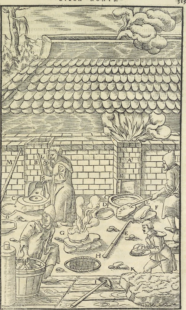 An illustration from Georgii Agricolae De re metallica : libri XII. Quibus officia, instrumenta, machinae, ac omnia deni[que] ad metallicam spectantia, non modo luculentissimè describuntur, sed & per effigies, suis locis infertas, adiunctis latinis, germanicis [que] appellationibus ita ob oculos ponuntur, ut clarius tradi non possint. ; Eiusdem De animantibus subterraneis liber,, 1556, leaf 330