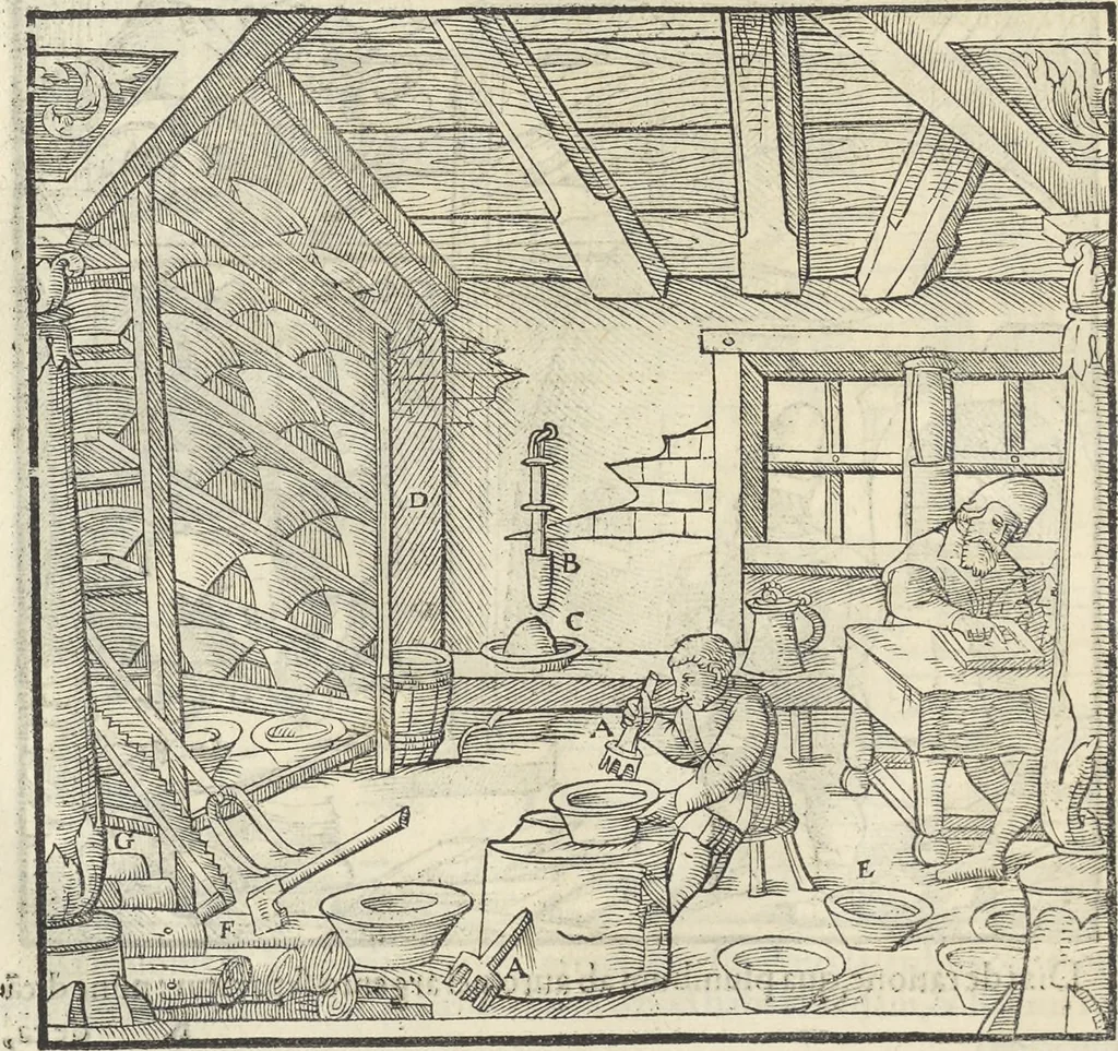 An illustration from Georgii Agricolae De re metallica : libri XII. Quibus officia, instrumenta, machinae, ac omnia deni[que] ad metallicam spectantia, non modo luculentissimè describuntur, sed & per effigies, suis locis infertas, adiunctis latinis, germanicis [que] appellationibus ita ob oculos ponuntur, ut clarius tradi non possint. ; Eiusdem De animantibus subterraneis liber,, 1556, leaf 401