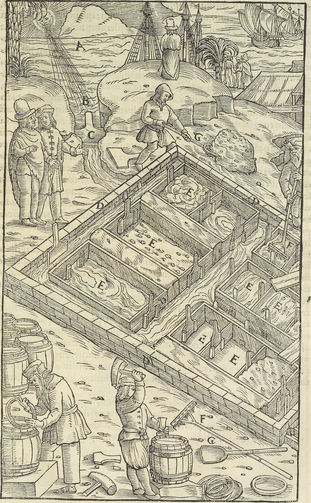 An illustration from Georgii Agricolae De re metallica : libri XII. Quibus officia, instrumenta, machinae, ac omnia deni[que] ad metallicam spectantia, non modo luculentissimè describuntur, sed & per effigies, suis locis infertas, adiunctis latinis, germanicis [que] appellationibus ita ob oculos ponuntur, ut clarius tradi non possint. ; Eiusdem De animantibus subterraneis liber,, 1556, leaf 456
