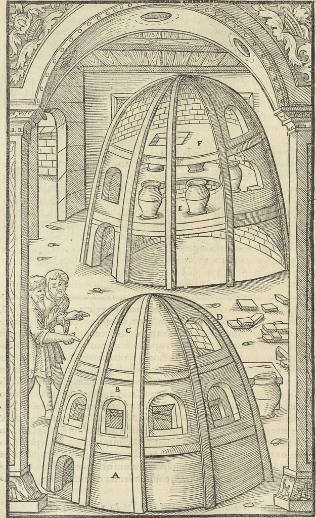 An illustration from Georgii Agricolae De re metallica : libri XII. Quibus officia, instrumenta, machinae, ac omnia deni[que] ad metallicam spectantia, non modo luculentissimè describuntur, sed & per effigies, suis locis infertas, adiunctis latinis, germanicis [que] appellationibus ita ob oculos ponuntur, ut clarius tradi non possint. ; Eiusdem De animantibus subterraneis liber,, 1556, leaf 489