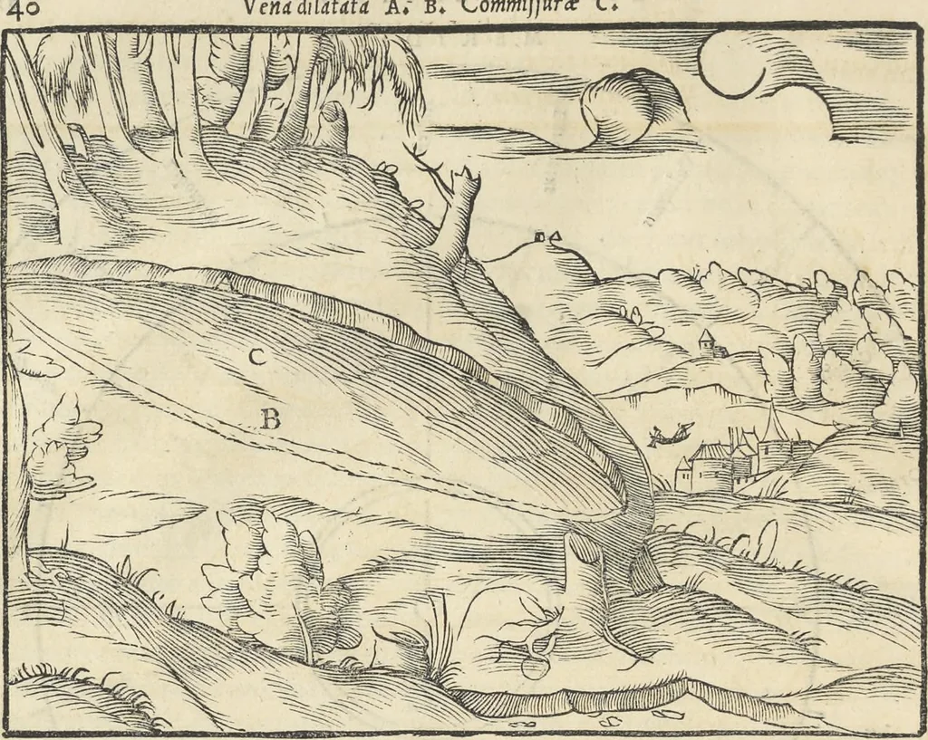 An illustration from Georgii Agricolae De re metallica : libri XII. Quibus officia, instrumenta, machinae, ac omnia deni[que] ad metallicam spectantia, non modo luculentissimè describuntur, sed & per effigies, suis locis infertas, adiunctis latinis, germanicis [que] appellationibus ita ob oculos ponuntur, ut clarius tradi non possint. ; Eiusdem De animantibus subterraneis liber,, 1556, leaf 55
