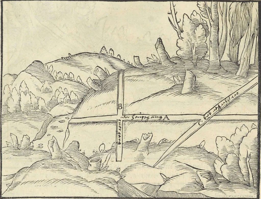 An illustration from Georgii Agricolae De re metallica : libri XII. Quibus officia, instrumenta, machinae, ac omnia deni[que] ad metallicam spectantia, non modo luculentissimè describuntur, sed & per effigies, suis locis infertas, adiunctis latinis, germanicis [que] appellationibus ita ob oculos ponuntur, ut clarius tradi non possint. ; Eiusdem De animantibus subterraneis liber,, 1556, leaf 59