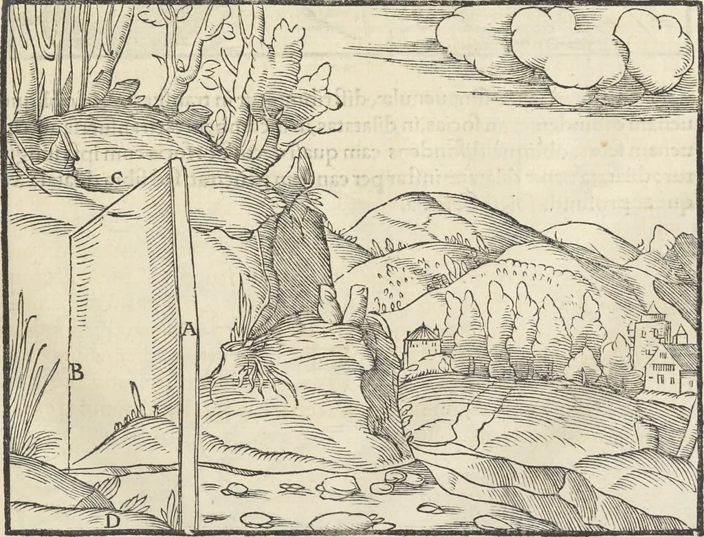 An illustration from Georgii Agricolae De re metallica : libri XII. Quibus officia, instrumenta, machinae, ac omnia deni[que] ad metallicam spectantia, non modo luculentissimè describuntur, sed & per effigies, suis locis infertas, adiunctis latinis, germanicis [que] appellationibus ita ob oculos ponuntur, ut clarius tradi non possint. ; Eiusdem De animantibus subterraneis liber,, 1556, leaf 64