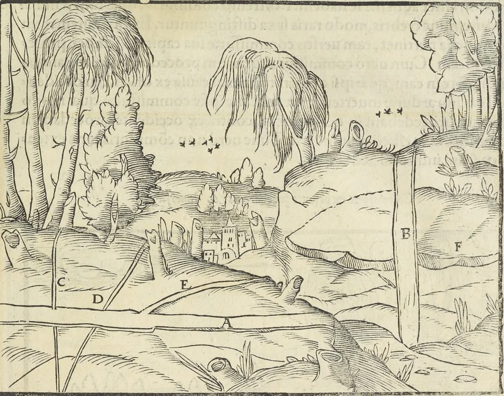 An illustration from Georgii Agricolae De re metallica : libri XII. Quibus officia, instrumenta, machinae, ac omnia deni[que] ad metallicam spectantia, non modo luculentissimè describuntur, sed & per effigies, suis locis infertas, adiunctis latinis, germanicis [que] appellationibus ita ob oculos ponuntur, ut clarius tradi non possint. ; Eiusdem De animantibus subterraneis liber,, 1556, leaf 66