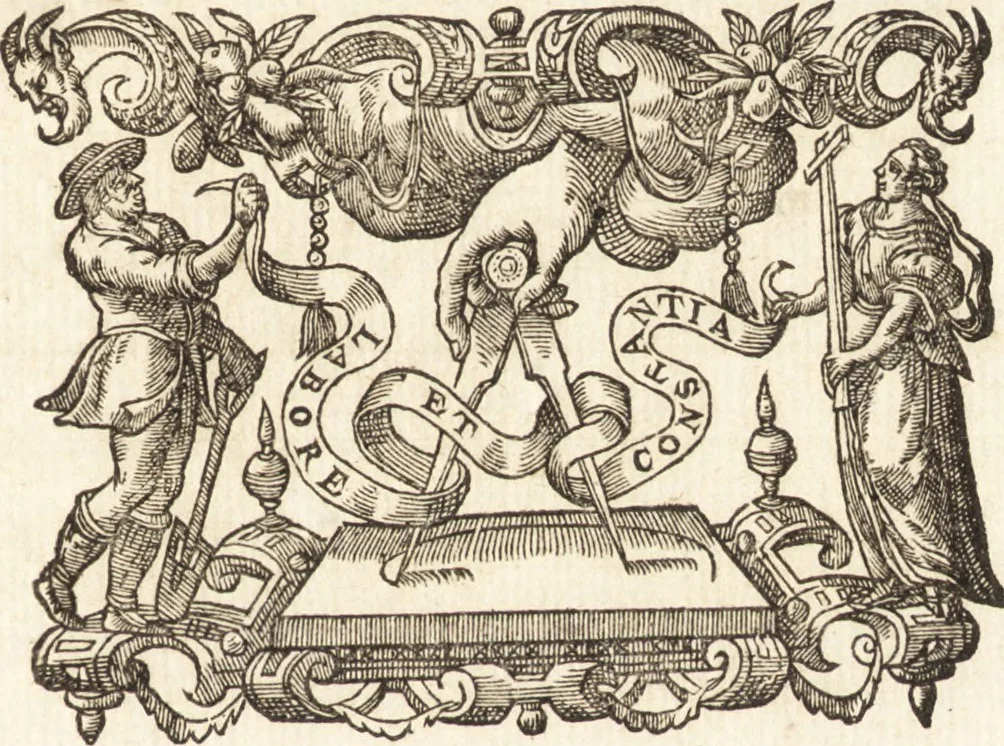 An illustration from Ivsti LipsI Epistolarvm selectarvm centvria singvlaris ad Italos & Hispanos, quive in iis locis, 1604, leaf 4