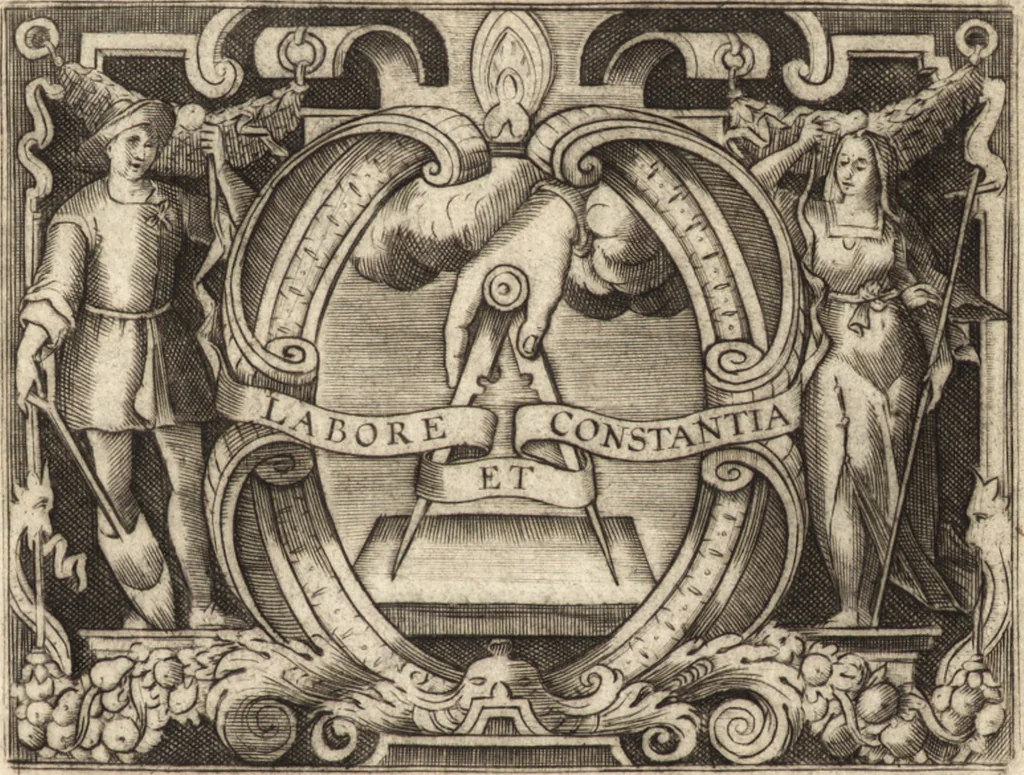 An illustration from Ivsti LipsI Epistolarvm selectarvm centvria prima [-tertia] ad Belgas, 1605, leaf 4