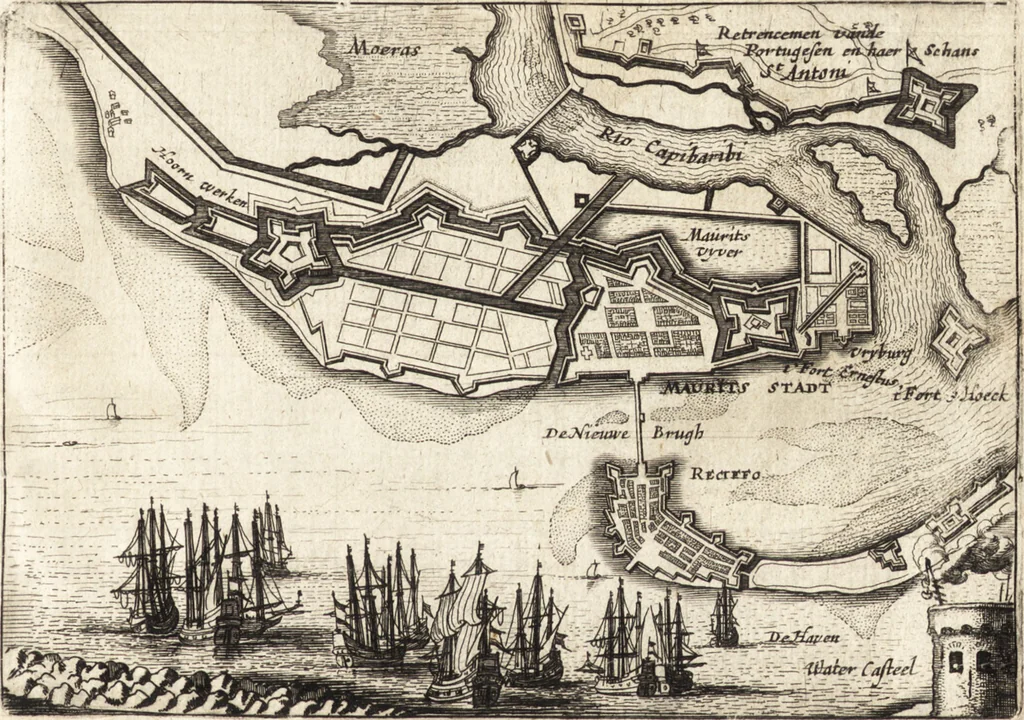 An illustration from Klare en waarachtige beschryving van de leste beroerten en afval der Portugezen in Brasil; daar in d'oorsprong dezer zwarigheden en oorlogen klarelijk vertoont worden, 1652, leaf 6