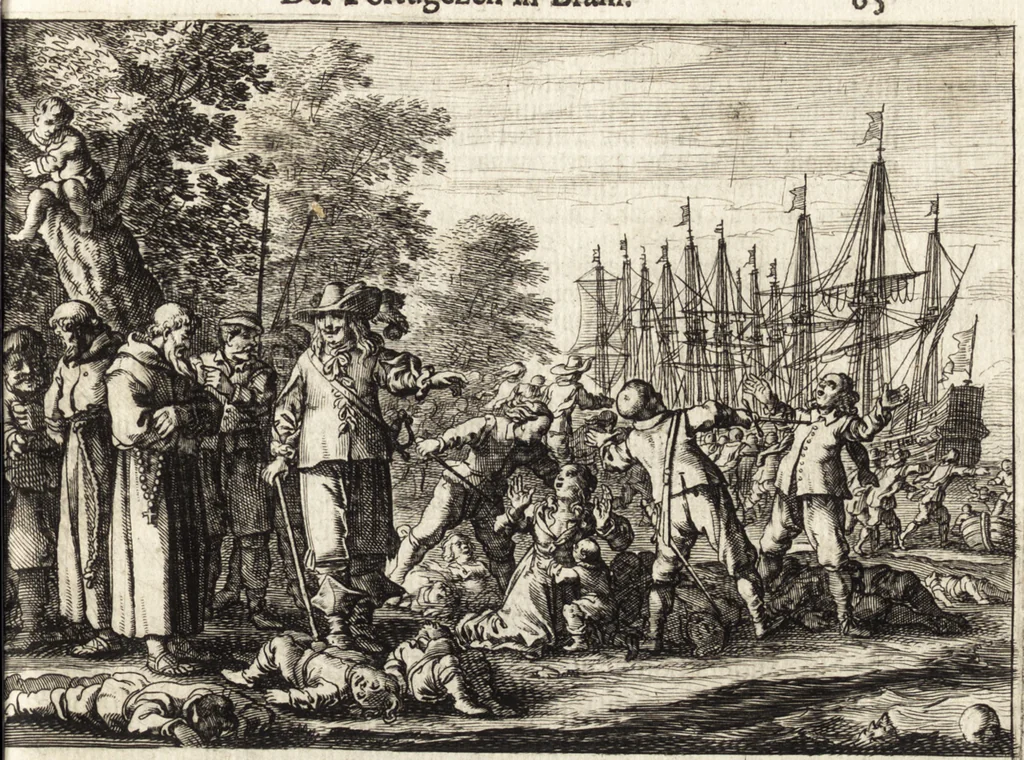 An illustration from Klare en waarachtige beschryving van de leste beroerten en afval der Portugezen in Brasil; daar in d'oorsprong dezer zwarigheden en oorlogen klarelijk vertoont worden, 1652, leaf 78