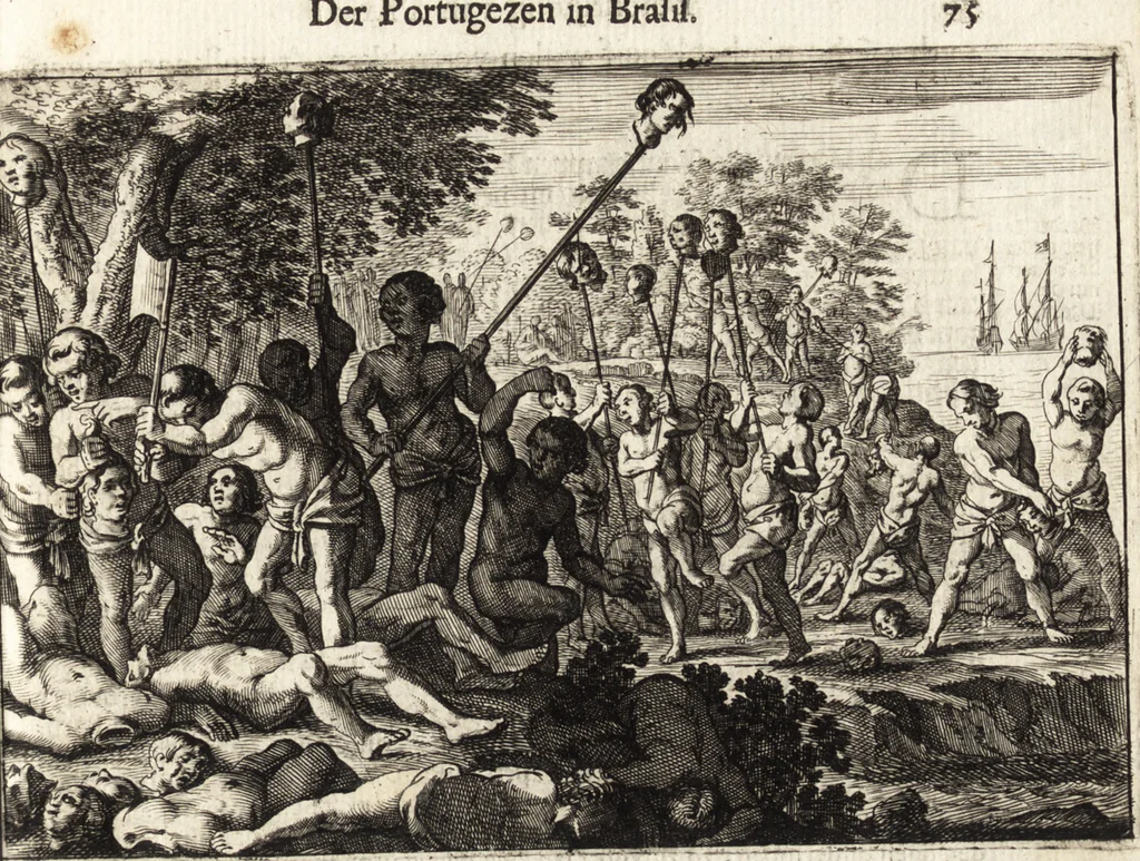 An illustration from Klare en waarachtige beschryving van de leste beroerten en afval der Portugezen in Brasil; daar in d'oorsprong dezer zwarigheden en oorlogen klarelijk vertoont worden, 1652, leaf 88