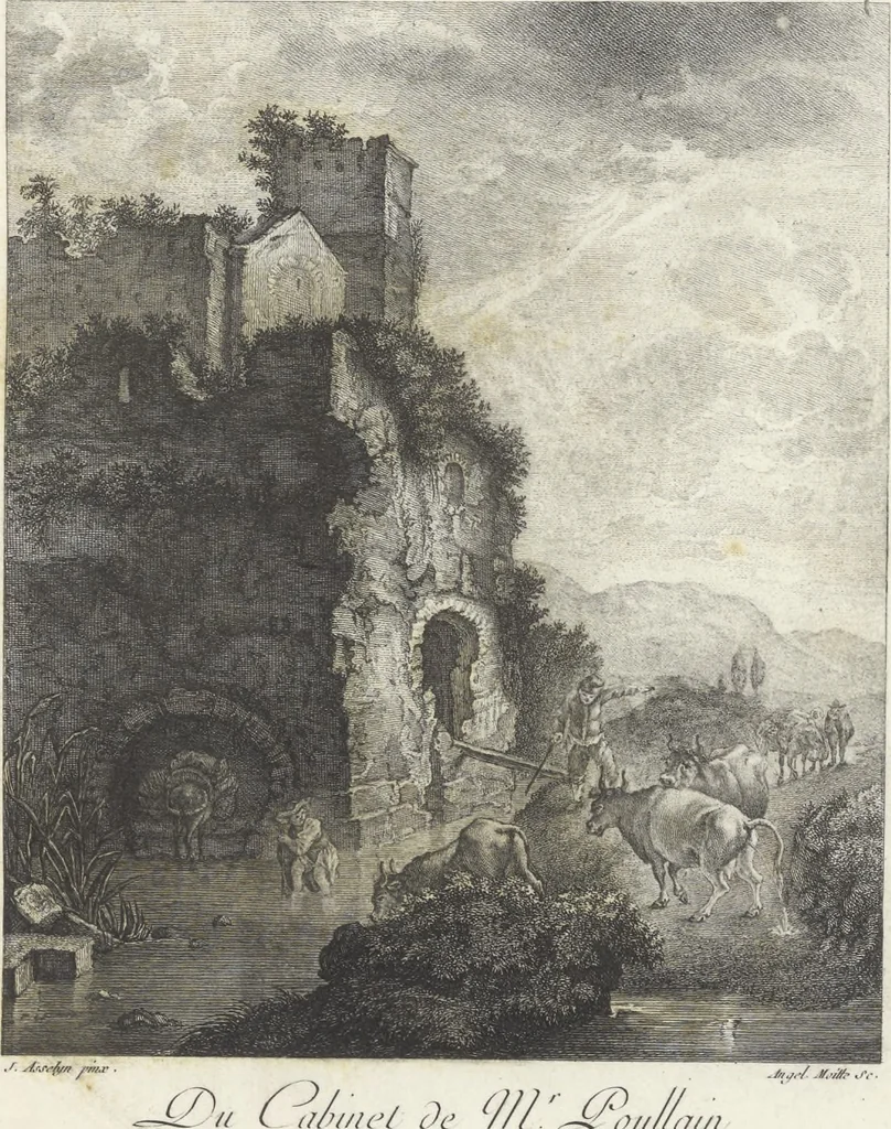 An illustration from Collection de cent-vingt estampes, gravées d'après les tableaux & dessins qui composoient le cabinet de M. Poullain, receveur général des domaines du roi, décédé en 1780 : précédé d'un abrégé historique de la vie des auteurs qui la composent, 1781, leaf 12