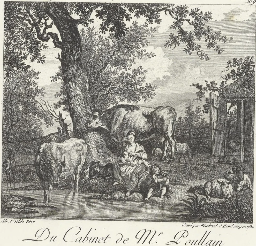 An illustration from Collection de cent-vingt estampes, gravées d'après les tableaux & dessins qui composoient le cabinet de M. Poullain, receveur général des domaines du roi, décédé en 1780 : précédé d'un abrégé historique de la vie des auteurs qui la composent, 1781, leaf 216