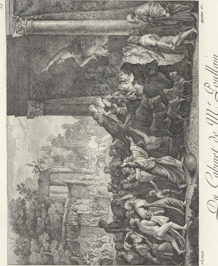 An illustration from Collection de cent-vingt estampes, gravées d'après les tableaux & dessins qui composoient le cabinet de M. Poullain, receveur général des domaines du roi, décédé en 1780 : précédé d'un abrégé historique de la vie des auteurs qui la composent, 1781, leaf 58