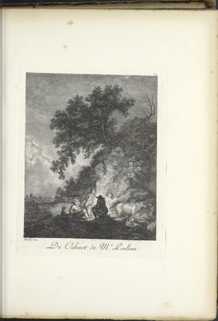 An illustration from Collection de cent-vingt estampes, gravées d'après les tableaux & dessins qui composoient le cabinet de M. Poullain, receveur général des domaines du roi, décédé en 1780 : précédé d'un abrégé historique de la vie des auteurs qui la composent, 1781, leaf 60