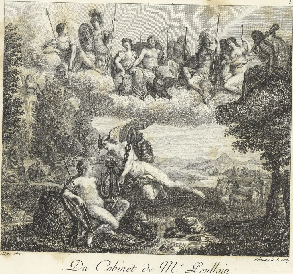 An illustration from Collection de cent-vingt estampes, gravées d'après les tableaux & dessins qui composoient le cabinet de M. Poullain, receveur général des domaines du roi, décédé en 1780 : précédé d'un abrégé historique de la vie des auteurs qui la composent, 1781, leaf 8