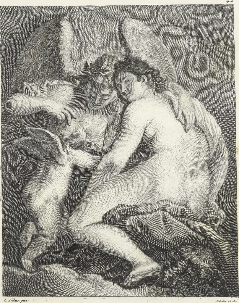 An illustration from Collection de cent-vingt estampes, gravées d'après les tableaux & dessins qui composoient le cabinet de M. Poullain, receveur général des domaines du roi, décédé en 1780 : précédé d'un abrégé historique de la vie des auteurs qui la composent, 1781, leaf 84