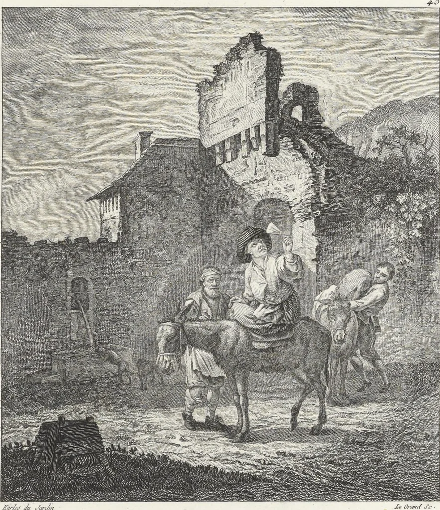An illustration from Collection de cent-vingt estampes, gravées d'après les tableaux & dessins qui composoient le cabinet de M. Poullain, receveur général des domaines du roi, décédé en 1780 : précédé d'un abrégé historique de la vie des auteurs qui la composent, 1781, leaf 90