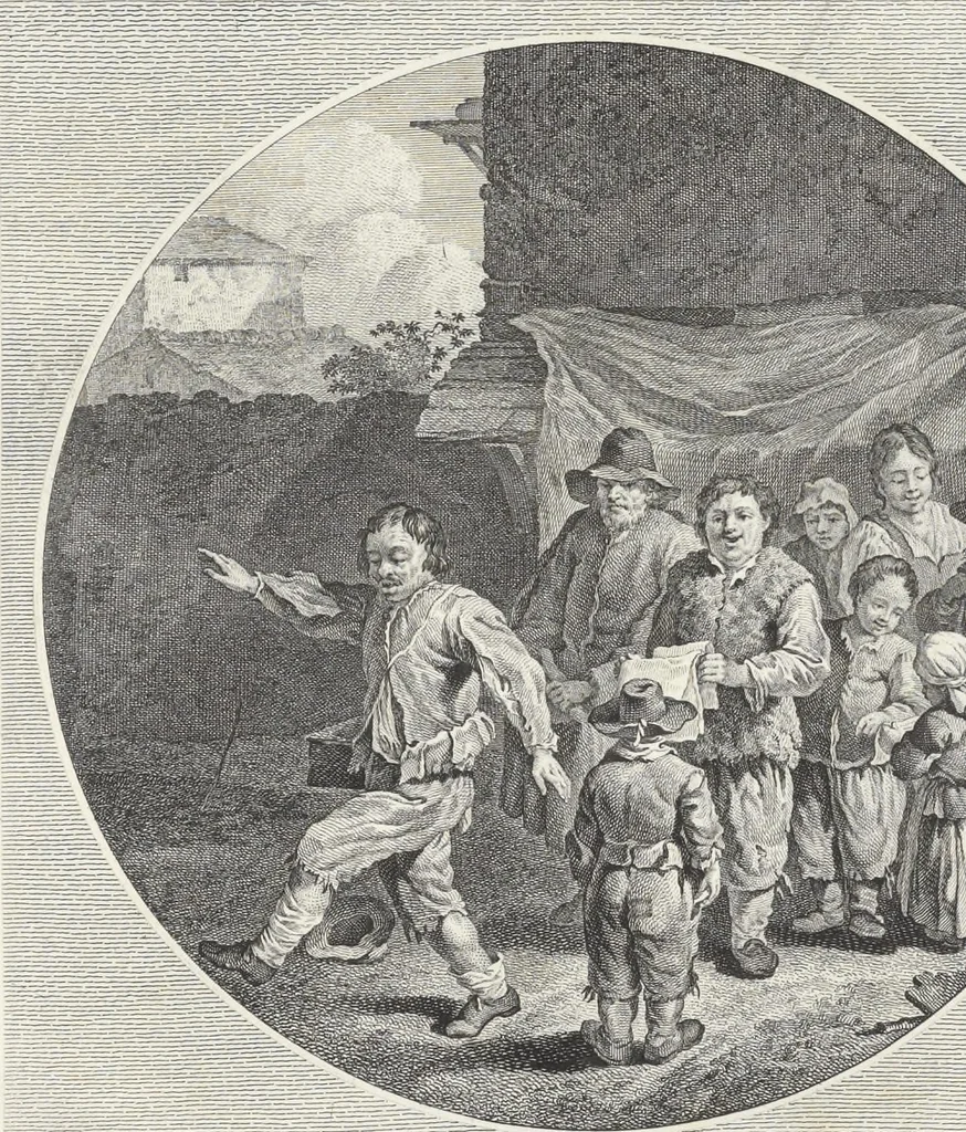 An illustration from Collection de cent-vingt estampes, gravées d'après les tableaux & dessins qui composoient le cabinet de M. Poullain, receveur général des domaines du roi, décédé en 1780 : précédé d'un abrégé historique de la vie des auteurs qui la composent, 1781, leaf 92