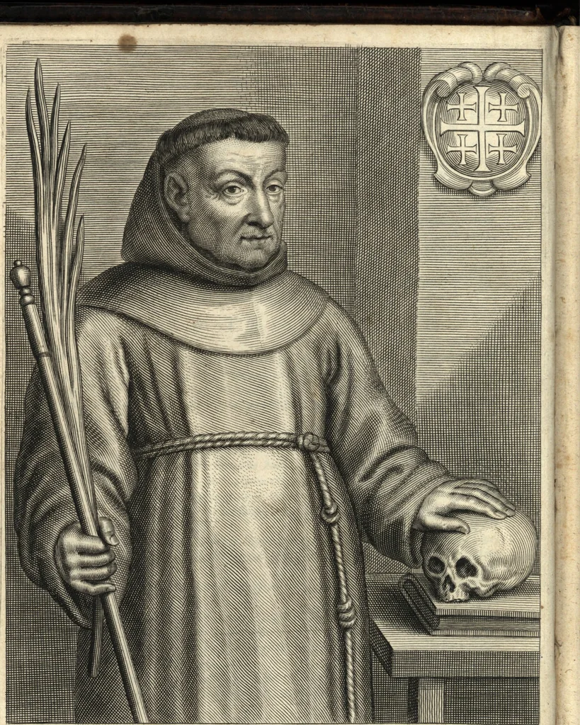 An illustration from Le pieux pelerin, ou Voyage de Ierusalem. Divisé en trois livres, contenans la description topographique de plusieurs royaumes, pais, villes, nations estrangeres, nommément des quatorze religions orientales... Ioinct un discours de l'Alcoran, et un traicté de la cité de Ierusalem, et de tous les saincts lieux de la Palestine, 1666, leaf 33