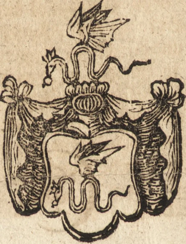 An illustration from Joh. Frieder. Christen, Professoris bey der Universität zu Leipzig, Anzeige und Auslegung der Monogrammatum : einzeln und verzogenen Anfangsbuchstaben der Nahmen, auch anderer Züge und Zeichen, unter welchen berühmte Mahler, Kupferstecher, und andere dergleichen Künstler, aus ihren Wercken sich verborgen haben : alles aus gutem Grunde und aus den ersten Wercken selbst, ietzt von neuem genommen, 1747, leaf 19