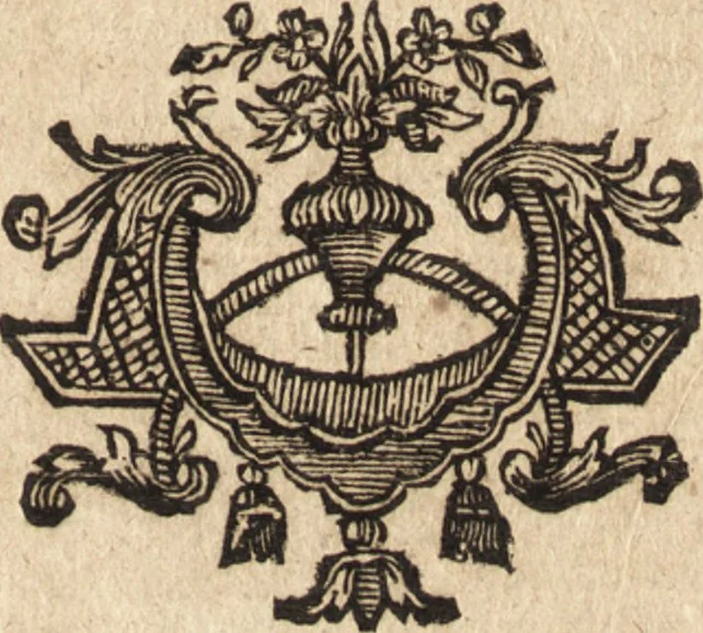 An illustration from Joh. Frieder. Christen, Professoris bey der Universität zu Leipzig, Anzeige und Auslegung der Monogrammatum : einzeln und verzogenen Anfangsbuchstaben der Nahmen, auch anderer Züge und Zeichen, unter welchen berühmte Mahler, Kupferstecher, und andere dergleichen Künstler, aus ihren Wercken sich verborgen haben : alles aus gutem Grunde und aus den ersten Wercken selbst, ietzt von neuem genommen, 1747, leaf 4
