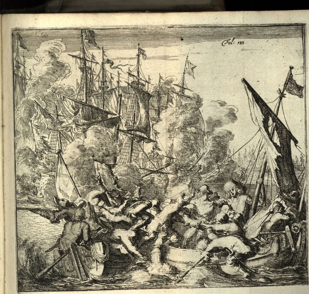 An illustration from De Spaensche Mercurius : verhandelende eenige onderlinge belangen van die kroon aenmerckelijcke bysonderheden, voor-vallen, en andere eygenschappen : met schoone koopere platen der geschiedenissen verciert : zijnde van de Reysende Mercurius het tweede deel, 1674, leaf 192