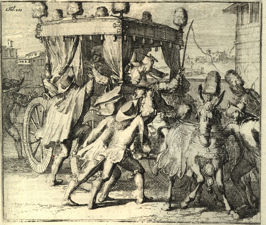An illustration from De Spaensche Mercurius : verhandelende eenige onderlinge belangen van die kroon aenmerckelijcke bysonderheden, voor-vallen, en andere eygenschappen : met schoone koopere platen der geschiedenissen verciert : zijnde van de Reysende Mercurius het tweede deel, 1674, leaf 214