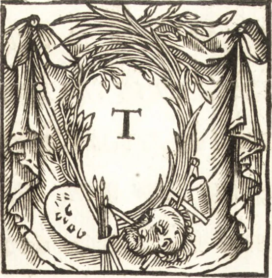 An illustration from Painting illustrated in three diallogues : containing some choice observations upon the art, together with the lives of the most eminent painters, from Cimabue, to the time of Raphael and Michel Angelo : with an explanation of the difficult terms, 1685, leaf 12