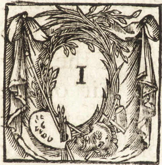 An illustration from Painting illustrated in three diallogues : containing some choice observations upon the art, together with the lives of the most eminent painters, from Cimabue, to the time of Raphael and Michel Angelo : with an explanation of the difficult terms, 1685, leaf 16