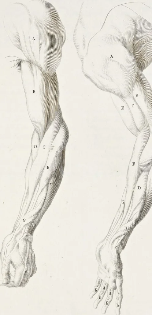 An illustration from Anatomia per uso et intelligenza del disegno; ricercata non solo su gl'ossi e muscoli del corpo humano, ma dimostrata ancora su le statue antiche più insigni di Roma;, 1691, leaf 60