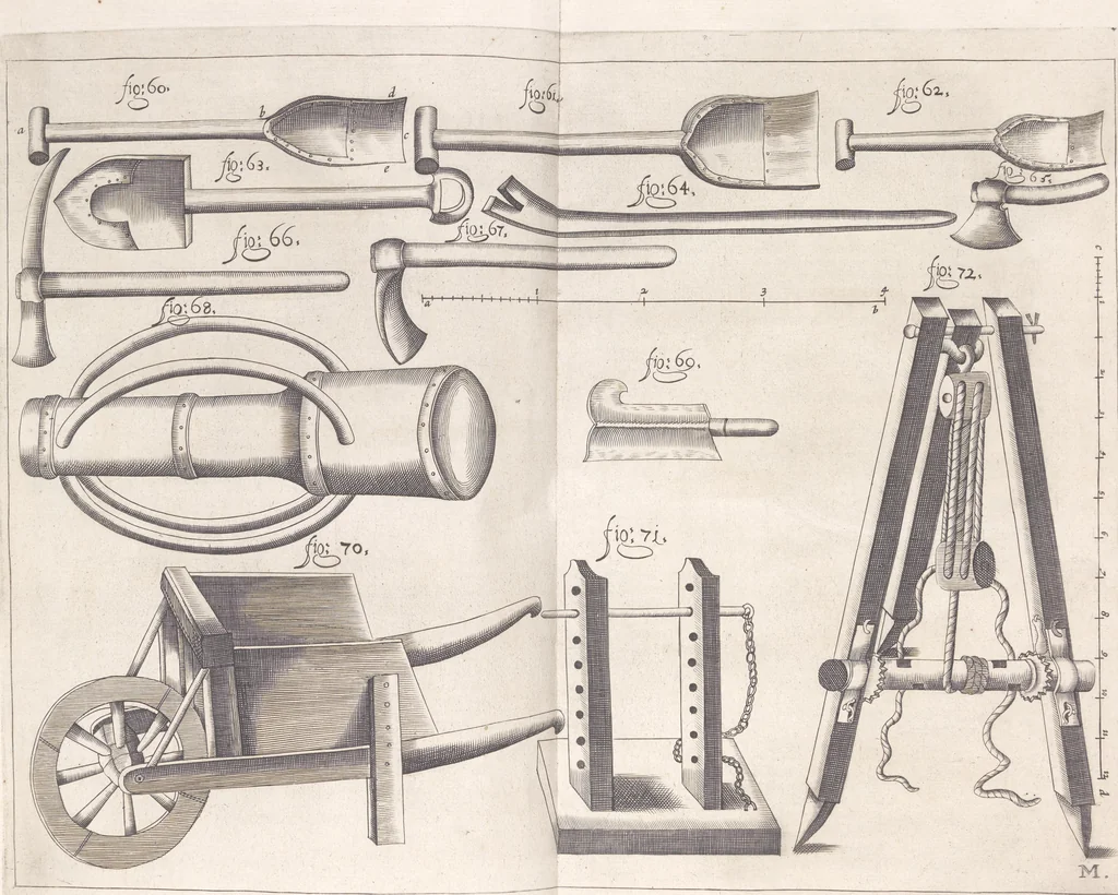 An illustration from Architectura militaris nova et aucta, oder, Newe vermehrte Fortification von regular Vestungen, von irregular Vestungen vnd Aussen wercken, von Praxi offensiva vnd defensiva : auff die neweste Niederländische Praxin gerichtet vnd beschrieben, 1665, leaf 158
