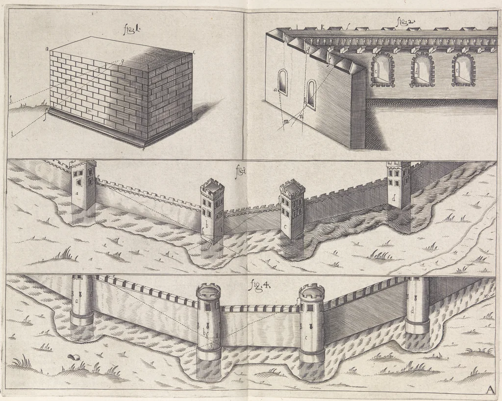 An illustration from Architectura militaris nova et aucta, oder, Newe vermehrte Fortification von regular Vestungen, von irregular Vestungen vnd Aussen wercken, von Praxi offensiva vnd defensiva : auff die neweste Niederländische Praxin gerichtet vnd beschrieben, 1665, leaf 18