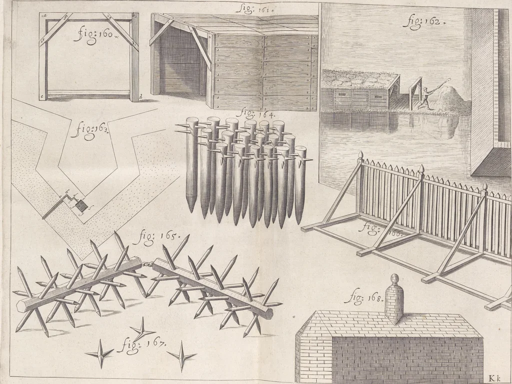 An illustration from Architectura militaris nova et aucta, oder, Newe vermehrte Fortification von regular Vestungen, von irregular Vestungen vnd Aussen wercken, von Praxi offensiva vnd defensiva : auff die neweste Niederländische Praxin gerichtet vnd beschrieben, 1665, leaf 350